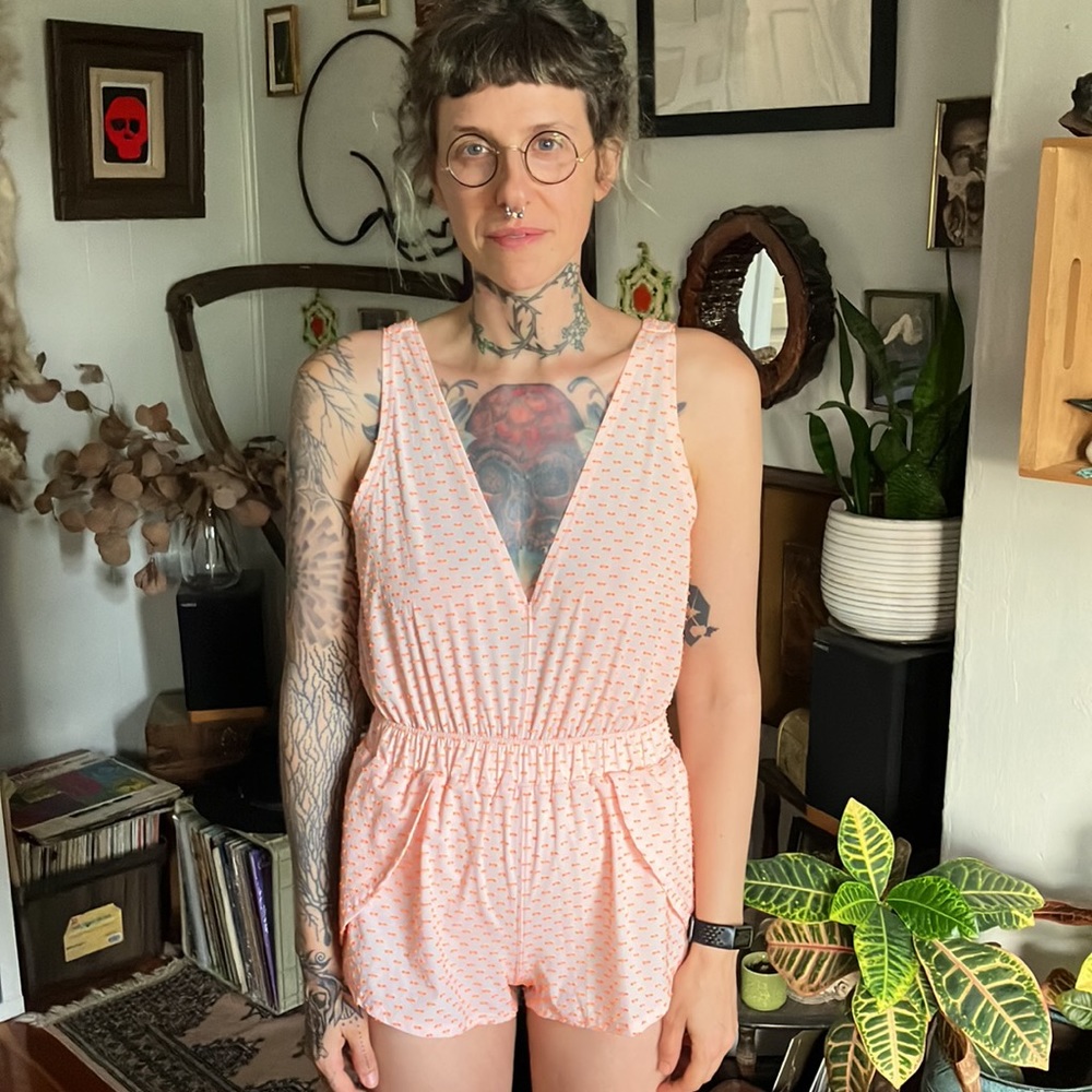 Free People Jog it Off Romper Textured Orange Cream ~ Size XS